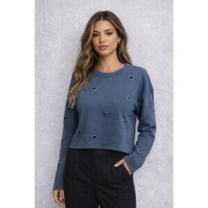 Alo Yoga Cutout Grommet Sweatshirt Medium Cropped Clean Girl Athleisure Core